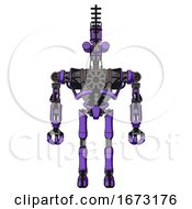 Poster, Art Print Of Robot Containing Dual Retro Camera Head And Wireless Internet Transmitter Head And Heavy Upper Chest And No Chest Plating And Ultralight Foot Exosuit Secondary Purple Halftone Front View