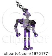 Poster, Art Print Of Robot Containing Dual Retro Camera Head And Wireless Internet Transmitter Head And Heavy Upper Chest And No Chest Plating And Ultralight Foot Exosuit Secondary Purple Halftone Hero Pose
