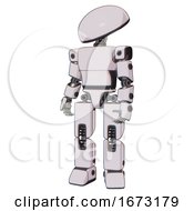 Poster, Art Print Of Mech Containing Dome Head And Light Chest Exoshielding And Prototype Exoplate Chest And Prototype Exoplate Legs White Halftone Toon Standing Looking Right Restful Pose