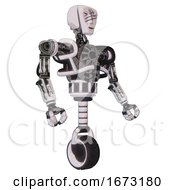 Poster, Art Print Of Android Containing Humanoid Face Mask And Slashes War Paint And Heavy Upper Chest And No Chest Plating And Unicycle Wheel White Halftone Toon Facing Left View