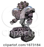 Poster, Art Print Of Automaton Containing Many Robo-Eye Domehead Design And Heavy Upper Chest And Heavy Mech Chest And Battle Mech Chest And Tank Tracks Dark Sketch Lines Facing Right View