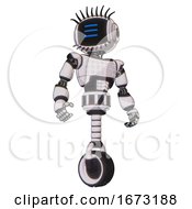 Poster, Art Print Of Mech Containing Digital Display Head And Three Horizontal Line Design And Eye Lashes Deco And Light Chest Exoshielding And Chest Green Blue Lights Array And Unicycle Wheel White Halftone Toon