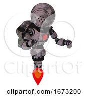 Poster, Art Print Of Mech Containing Dots Array Face And Light Chest Exoshielding And Red Chest Button And Rocket Pack And Jet Propulsion Sketch Pad Cloudy Smudges Fight Or Defense Pose