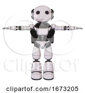 Poster, Art Print Of Cyborg Containing Oval Wide Head And Light Chest Exoshielding And Ultralight Chest Exosuit And Rocket Pack And Light Leg Exoshielding White Halftone Toon T-Pose