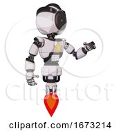 Poster, Art Print Of Bot Containing Green Dot Eye Corn Row Plastic Hair And Light Chest Exoshielding And Yellow Star And Jet Propulsion White Halftone Toon Interacting