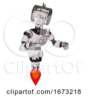 Poster, Art Print Of Bot Containing Humanoid Face Mask And Spiral Design And Light Chest Exoshielding And Chest Valve Crank And Jet Propulsion White Halftone Toon Fight Or Defense Pose