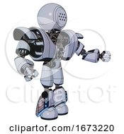 Poster, Art Print Of Droid Containing Dots Array Face And Heavy Upper Chest And Heavy Mech Chest And Light Leg Exoshielding And Megneto-Hovers Foot Mod Blue Tint Toon Interacting