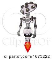 Poster, Art Print Of Automaton Containing Many Robo-Eye Domehead Design And Light Chest Exoshielding And No Chest Plating And Jet Propulsion White Halftone Toon Standing Looking Right Restful Pose
