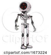 Poster, Art Print Of Automaton Containing Three Led Eyes Round Head And Light Chest Exoshielding And No Chest Plating And Ultralight Foot Exosuit White Halftone Toon Hero Pose