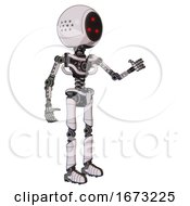 Poster, Art Print Of Automaton Containing Three Led Eyes Round Head And Light Chest Exoshielding And No Chest Plating And Ultralight Foot Exosuit White Halftone Toon Interacting