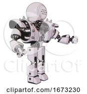 Poster, Art Print Of Bot Containing Dots Array Face And Heavy Upper Chest And Heavy Mech Chest And Shoulder Spikes And Prototype Exoplate Legs White Halftone Toon Interacting