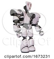 Poster, Art Print Of Automaton Containing Humanoid Face Mask And Blood Tears And Heavy Upper Chest And Heavy Mech Chest And Light Leg Exoshielding White Halftone Toon Facing Left View