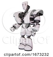 Poster, Art Print Of Automaton Containing Humanoid Face Mask And Blood Tears And Heavy Upper Chest And Heavy Mech Chest And Light Leg Exoshielding White Halftone Toon Facing Right View