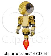 Poster, Art Print Of Bot Containing Round Head And Yellow Eyes Array And Light Chest Exoshielding And Prototype Exoplate Chest And Jet Propulsion Construction Yellow Halftone Standing Looking Right Restful Pose