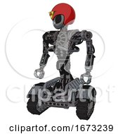 Poster, Art Print Of Mech Containing Grey Alien Style Head And Black Eyes And Triangle Design And Red Helmet And Heavy Upper Chest And No Chest Plating And Tank Tracks Patent Concrete Gray Metal