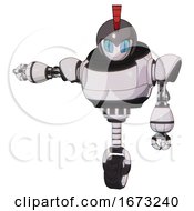 Poster, Art Print Of Automaton Containing Grey Alien Style Head And Blue Grate Eyes And Galea Roman Soldier Ornament And Gray Helmet And Heavy Upper Chest And Unicycle Wheel White Halftone Toon