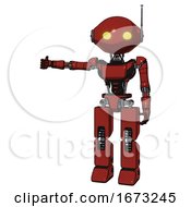 Poster, Art Print Of Bot Containing Oval Wide Head And Yellow Eyes And Retro Antenna With Light And Light Chest Exoshielding And Ultralight Chest Exosuit And Prototype Exoplate Legs Cherry Tomato Red