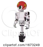 Android Containing Grey Alien Style Head And Led Array Eyes And Lightning Bolts And Red Helmet And Light Chest Exoshielding And Prototype Exoplate Chest And Unicycle Wheel White Halftone Toon