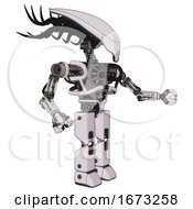 Poster, Art Print Of Bot Containing Flat Elongated Skull Head And Cables And Heavy Upper Chest And No Chest Plating And Prototype Exoplate Legs White Halftone Toon Interacting