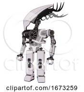 Poster, Art Print Of Bot Containing Flat Elongated Skull Head And Cables And Heavy Upper Chest And No Chest Plating And Prototype Exoplate Legs White Halftone Toon Standing Looking Right Restful Pose