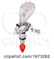 Poster, Art Print Of Android Containing Flat Elongated Skull Head And Spikes And Light Chest Exoshielding And Chest Valve Crank And Jet Propulsion White Halftone Toon Fight Or Defense Pose