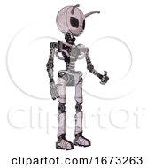 Poster, Art Print Of Robot Containing Grey Alien Style Head And Black Eyes And Bug Antennas And Light Chest Exoshielding And No Chest Plating And Ultralight Foot Exosuit Sketch Pad Doodle Lines Facing Left View