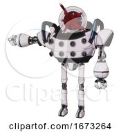 Poster, Art Print Of Robot Containing Jellyfish Style Head Red Fiber Optic Tentacles And Heavy Upper Chest And Chest Energy Sockets And Blue Strip Lights And Ultralight Foot Exosuit White Halftone Toon