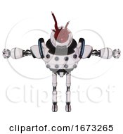 Poster, Art Print Of Robot Containing Jellyfish Style Head Red Fiber Optic Tentacles And Heavy Upper Chest And Chest Energy Sockets And Blue Strip Lights And Ultralight Foot Exosuit White Halftone Toon T-Pose