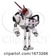 Poster, Art Print Of Robot Containing Jellyfish Style Head Red Fiber Optic Tentacles And Heavy Upper Chest And Chest Energy Sockets And Blue Strip Lights And Ultralight Foot Exosuit White Halftone Toon Hero Pose