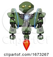 Poster, Art Print Of Cyborg Containing Oval Wide Head And Yellow Eyes And Heavy Upper Chest And Heavy Mech Chest And Spectrum Fusion Core Chest And Jet Propulsion Grass Green Front View