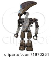 Poster, Art Print Of Droid Containing Flat Elongated Skull Head And Visor And Heavy Upper Chest And No Chest Plating And Light Leg Exoshielding Light Brown Halftone Standing Looking Right Restful Pose