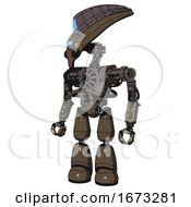 Droid Containing Flat Elongated Skull Head And Visor And Heavy Upper Chest And No Chest Plating And Light Leg Exoshielding Light Brown Halftone Standing Looking Right Restful Pose