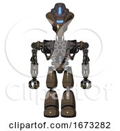 Poster, Art Print Of Droid Containing Flat Elongated Skull Head And Visor And Heavy Upper Chest And No Chest Plating And Light Leg Exoshielding Light Brown Halftone Front View