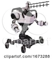 Poster, Art Print Of Robot Containing Dual Retro Camera Head And Wireless Internet Transmitter Head And Heavy Upper Chest And Insect Walker Legs White Halftone Toon Interacting