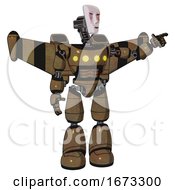 Poster, Art Print Of Automaton Containing Humanoid Face Mask And Blood Tears And Light Chest Exoshielding And Yellow Chest Lights And Stellar Jet Wing Rocket Pack And Light Leg Exoshielding Old Copper