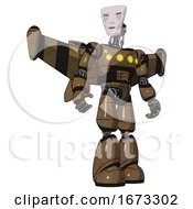 Poster, Art Print Of Automaton Containing Humanoid Face Mask And Blood Tears And Light Chest Exoshielding And Yellow Chest Lights And Stellar Jet Wing Rocket Pack And Light Leg Exoshielding Old Copper Hero Pose