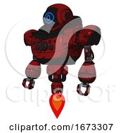 Poster, Art Print Of Robot Containing Digital Display Head And Large Eye And Heavy Upper Chest And Chest Compound Eyes And Jet Propulsion Grunge Dots Dark Red Standing Looking Right Restful Pose