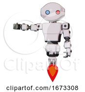 Poster, Art Print Of Automaton Containing Oval Wide Head And Giant Blue And Red Led Eyes And Light Chest Exoshielding And Prototype Exoplate Chest And Jet Propulsion White Halftone Toon