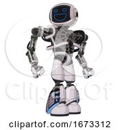 Android Containing Digital Display Head And Wide Smile And Heavy Upper Chest And No Chest Plating And Light Leg Exoshielding And Megneto Hovers Foot Mod White Halftone Toon Hero Pose