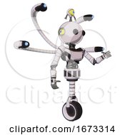 Poster, Art Print Of Android Containing Oval Wide Head And Beady Black Eyes And Minibot Ornament And Light Chest Exoshielding And Ultralight Chest Exosuit And Blue-Eye Cam Cable Tentacles And Unicycle Wheel