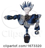 Poster, Art Print Of Droid Containing Humanoid Face Mask And War Paint And Heavy Upper Chest And Heavy Mech Chest And Unicycle Wheel Grunge Dark Blue Arm Out Holding Invisible Object