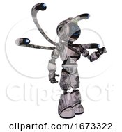 Poster, Art Print Of Mech Containing Digital Display Head And Happy Face And Green Led Array And Light Chest Exoshielding And Rubber Chain Sash And Blue-Eye Cam Cable Tentacles And Light Leg Exoshielding Scribble Sketch