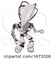 Poster, Art Print Of Robot Containing Flat Elongated Skull Head And Cables And Heavy Upper Chest And No Chest Plating And Light Leg Exoshielding White Halftone Toon Fight Or Defense Pose