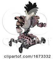 Poster, Art Print Of Bot Containing Bird Skull Head And Bone Skull Eye Holes And Crow Feather Design And Heavy Upper Chest And Heavy Mech Chest And Green Cable Sockets Array And Insect Walker Legs Powder Pink Metal