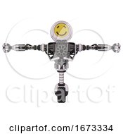 Poster, Art Print Of Cyborg Containing Round Head Yellow Happy Face And Heavy Upper Chest And No Chest Plating And Unicycle Wheel White Halftone Toon T-Pose