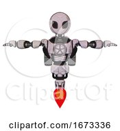 Poster, Art Print Of Automaton Containing Grey Alien Style Head And Black Eyes And Light Chest Exoshielding And Chest Valve Crank And Rocket Pack And Jet Propulsion Sketch Pad Light T-Pose