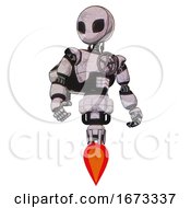 Poster, Art Print Of Automaton Containing Grey Alien Style Head And Black Eyes And Light Chest Exoshielding And Chest Valve Crank And Rocket Pack And Jet Propulsion Sketch Pad Light Hero Pose