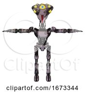 Poster, Art Print Of Mech Containing Flat Elongated Skull Head And Yellow Eyeball Array And Light Chest Exoshielding And Ultralight Chest Exosuit And Ultralight Foot Exosuit Smudgy Sketch T-Pose