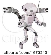 Robot Containing Oval Wide Head And Retro Antenna With Light And Light Chest Exoshielding And Prototype Exoplate Chest And Minigun Back Assembly And Ultralight Foot Exosuit White Halftone Toon