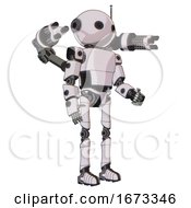 Poster, Art Print Of Robot Containing Oval Wide Head And Retro Antenna With Light And Light Chest Exoshielding And Prototype Exoplate Chest And Minigun Back Assembly And Ultralight Foot Exosuit White Halftone Toon